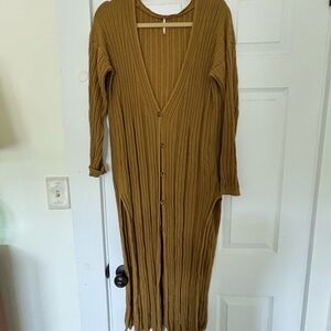Free People Brown Ribbed Long Cardigan